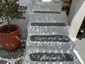 a set of stairs with a potted plant on them at Vasiliki Skyros Castle View in Skiros +77 photos