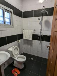 a bathroom with a toilet and a sink at Amsterdam Hôtel in Douala
