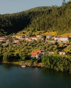 an aerial view of a town next to a body of water at Canto do Zêzere, Sertã, Dornes, Castelo do Bode in Cernache do Bonjardim