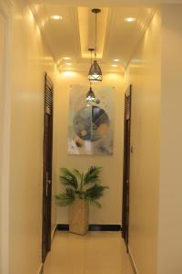a hallway with a potted plant in a room at Mignon Hotel - Kalule in Kalule