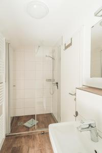 a bathroom with a shower and a sink at Schneekäppchen 1 in Winterberg