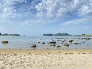 a group of rocks in the water on a beach at Maison Ciaran in Trébeurden +24 photos