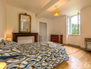 a bedroom with a bed and a mirror on the wall at Le Clos d'Artagnan in Valcabrère