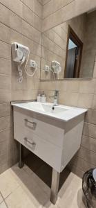 a bathroom with a white sink and a mirror at Dvali in Tbilisi City +38 photos