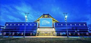 a large blue building with a large sign on it at Quartier Levi in Oberhausen