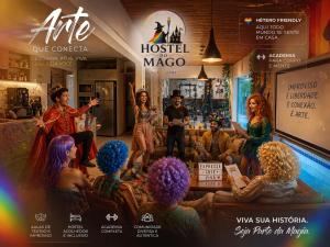 a poster of a group of people in a store at Hostel do Mago in Pipa +83 photos