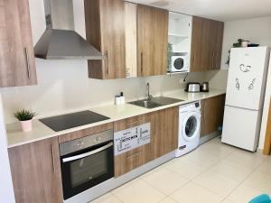 eine Küche mit Spüle und Waschmaschine und Trockner in der Unterkunft Duplex RIO EBRO in Deltebre