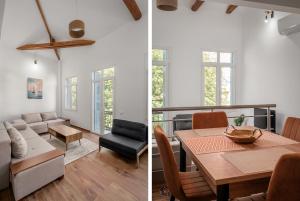 a living room and dining room with a table and a couch at The Three Admirals in Pylos