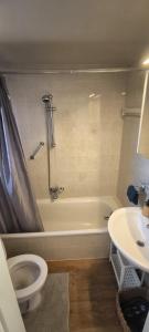 a bathroom with a tub and a toilet and a sink at Maxent aan zee in Middelkerke +2 photos
