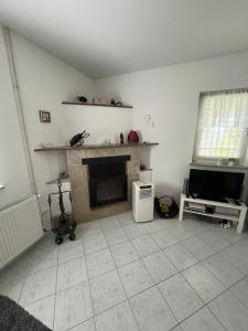 a living room with a fireplace and a tv at Casa Rotti - Countryside Retreat near Krško in Krško