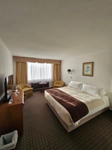 a hotel room with a large bed and a living room at HOTEL LOS NAVEGANTES in Punta Arenas +54 photos