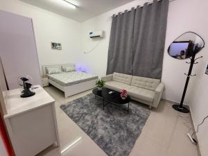 a small living room with a couch and a tv at المرور ابو ظبي in Abu Dhabi