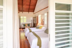two beds in a room with a window at New Mountain Escape Panoramic San Juan Views in Aguas Buenas