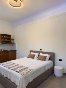a bedroom with a large bed with a white wall at Ovio II in Kampos Paros