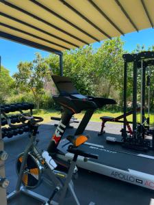 a gym with a bike on a treadmill at Panorama Hideaway in Dassia