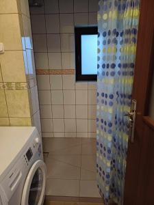 a bathroom with a washing machine and a tv at ivlo in Pszczyna