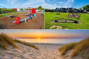 a collage of three pictures of a playground at Family holiday home by beach and forest in Dirkshorn