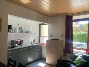 a small kitchen with a counter and a microwave at Stadtdomizil in Augsburg +33 photos