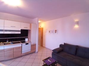 a living room with a couch and a kitchen at Apartmani Blažević in Zaglavice