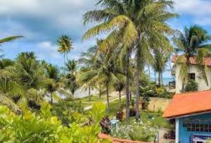 a view of a house with palm trees at Suites Mar a Vista in Porto De Galinhas
