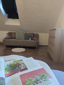 a living room with a couch and a dresser at Ferienwohnung Rheinwald in Hartheim