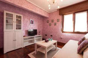 salon z różowymi ścianami i telewizorem w obiekcie Calle Magallanes w mieście Barakaldo