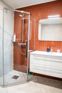 a bathroom with a shower and a sink at Livonia Central Apartments in Valga +122 photos