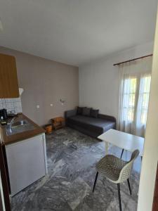 a living room with a couch and a table at Pension Assos in Koinyra +60 photos