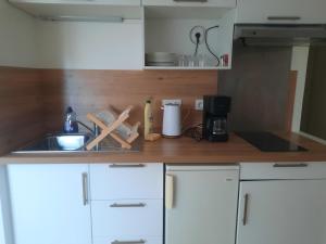 a kitchen counter with a sink and a coffee maker at Bords de Loire in Les Ponts-de-Cé