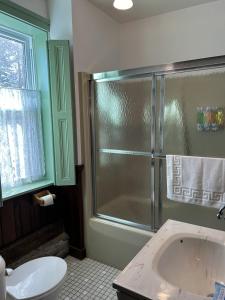 a bathroom with a shower and a toilet and a tub at The Cortina Inn in Donegal +27 photos