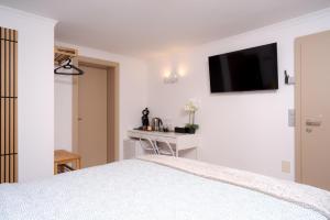 a bedroom with a bed and a tv on the wall at Maison les Mésanges in Flanthey