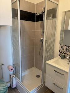 a bathroom with a shower and a sink at Studio plage - Séjours pros et vacances in Dunkerque +3 photos