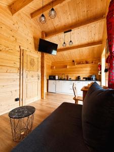 a living room with a couch and a table at Podhalańskie Chaty in Rokiciny Podhalanskie