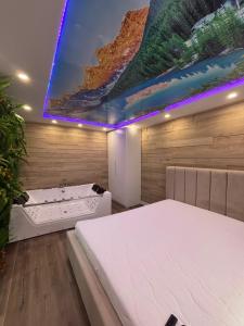 a bedroom with a bath tub and a bed at D&D Studio in Petrila