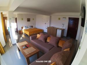 a living room with a couch and a bed at Yard House Trpejca in Ohrid