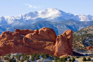 a view of a mountain with snow capped mountains at Glen Eagles King Nook in Colorado Springs
