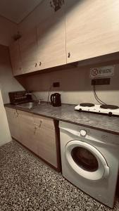 a kitchen with a washing machine on a counter at Loutraki Suites in Loutraki