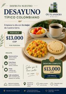 a flyer for a restaurant with a plate of food at Outlanders House BOG Airport in Bogotá