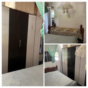 ein Zimmer mit zwei Betten und einem schwarzen Schrank in der Unterkunft Chácara in Conde