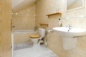 un baño con inodoro y lavabo en Hotel Monaco, en Náměšť nad Oslavou