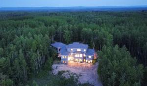 an aerial view of a house in the woods at Cedar Studios at Whitetail Estates in Babbitt