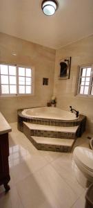 a large bathroom with a tub and a toilet at Caribbean Luxury Penthouse in San Felipe de Puerto Plata