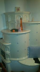 a shelf on top of a toilet in a room at Appartamento Ivo in Campitello di Fassa