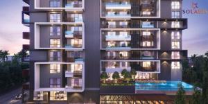 an architectural rendering of a apartment building with a swimming pool at 1bedroom at Solaris in Accra +10 photos