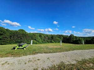 a picnic table in the middle of a field at Hocking Hills Store Campsite #4 in Logan