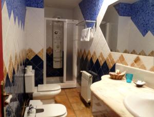 a bathroom with a toilet and a sink and a shower at Posada El Pozo in Castanedo +52 photos