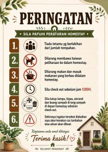 a flyer for a pentameran restaurant with signs and a house at Angah Homestay in Kampong Chabang