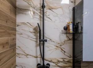 a shower in a bathroom with a marble wall at Deluxe Apartment Bono in Sinj +24 photos