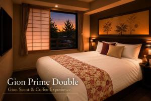 a bedroom with a large bed and a window at AKARI Kyoto Gion in Kyoto
