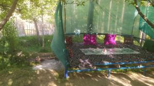 a bed in a tent with purple pillows at Kyzilnavr in Baysun